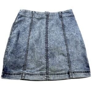 Free‎ People Women Skirt Acid Wash Mini Size 2 Blue Denim Stretch